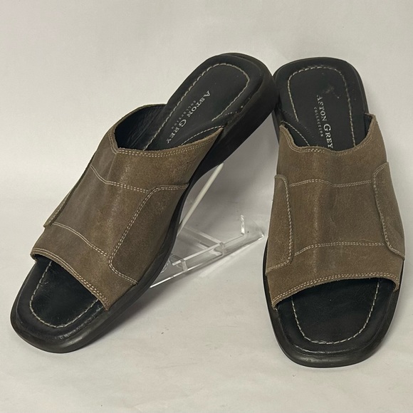 Aston Grey Collection Mule Tan Leather Mirage 8224 Sandals Men's Size 10 - Picture 3 of 9